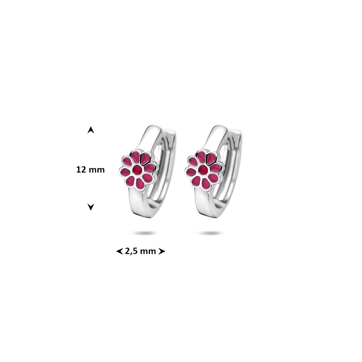 Oorbellen bloem emaille 12 mm zilver