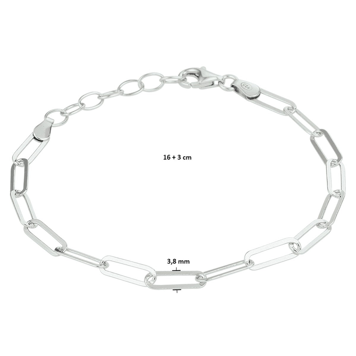 Zilver Gerhodineerd Armband Paperclip Platte Buis 3,8 Mm 16 + 3 Cm 1332106 - PansiteNederland.nl