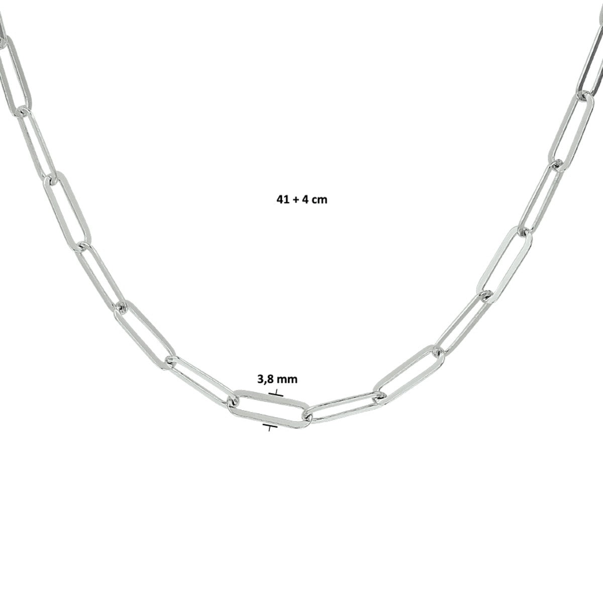 zilver gerhodineerd collier paperclip platte buis 3,8 mm 41 + 4 cm 1332107 - PansiteNederland.nl