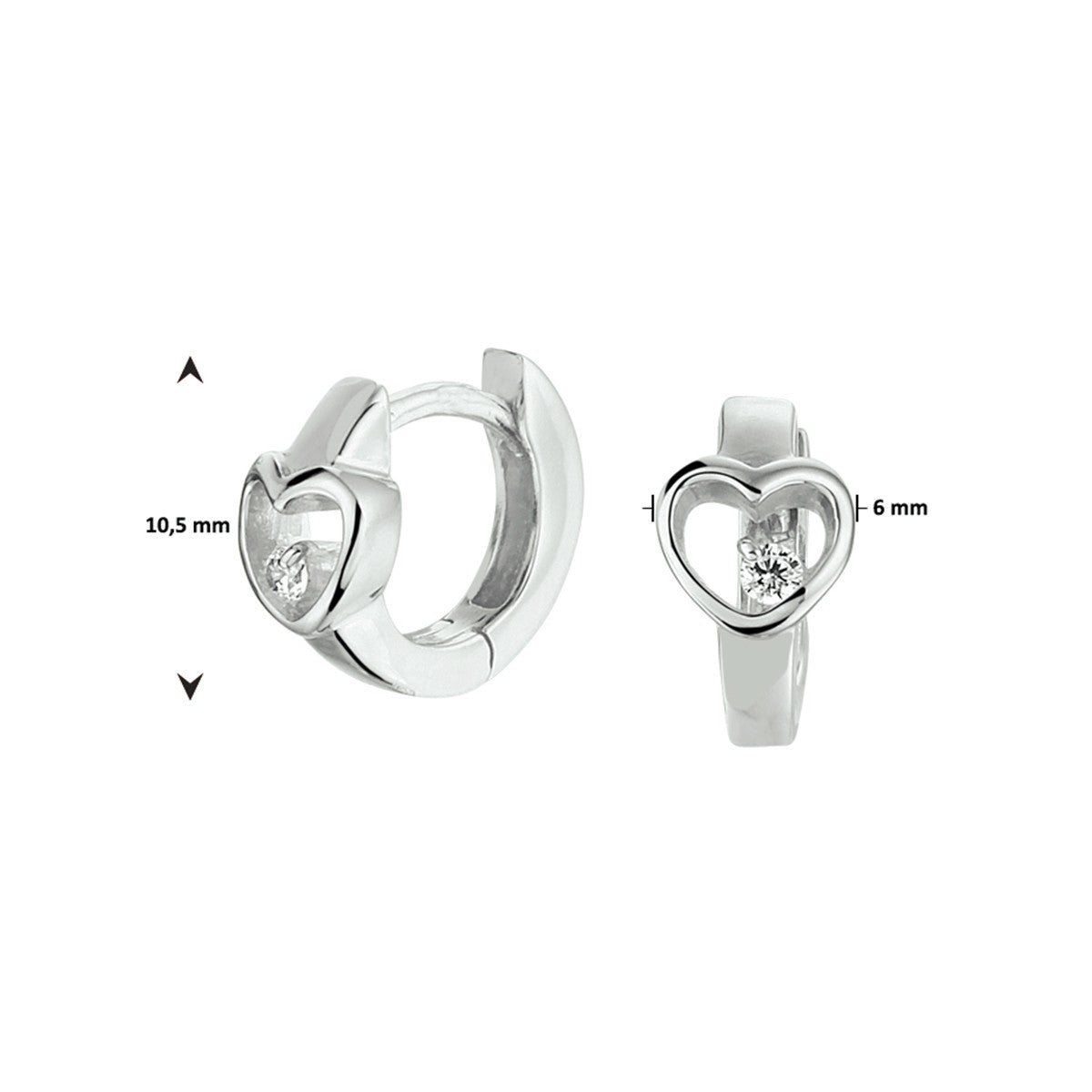 Zilver Gerhodineerd Klapoorringen Hart Zirkonia 1332215 - PansiteNederland.nl