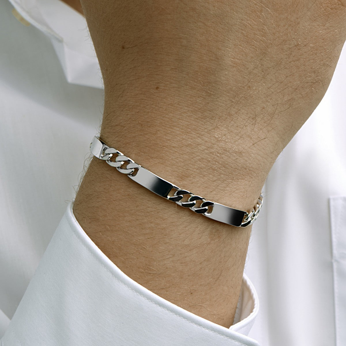 Zilver Gerhodineerd Graveerarmband Gourmette 6-Zijdes Geslepen Plaat 7,0 mm 1332226 - PansiteNederland.nl