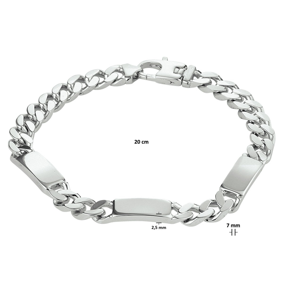 Zilver Gerhodineerd Graveerarmband Gourmette 6-Zijdes Geslepen Plaat 7,0 mm 1332226 - PansiteNederland.nl