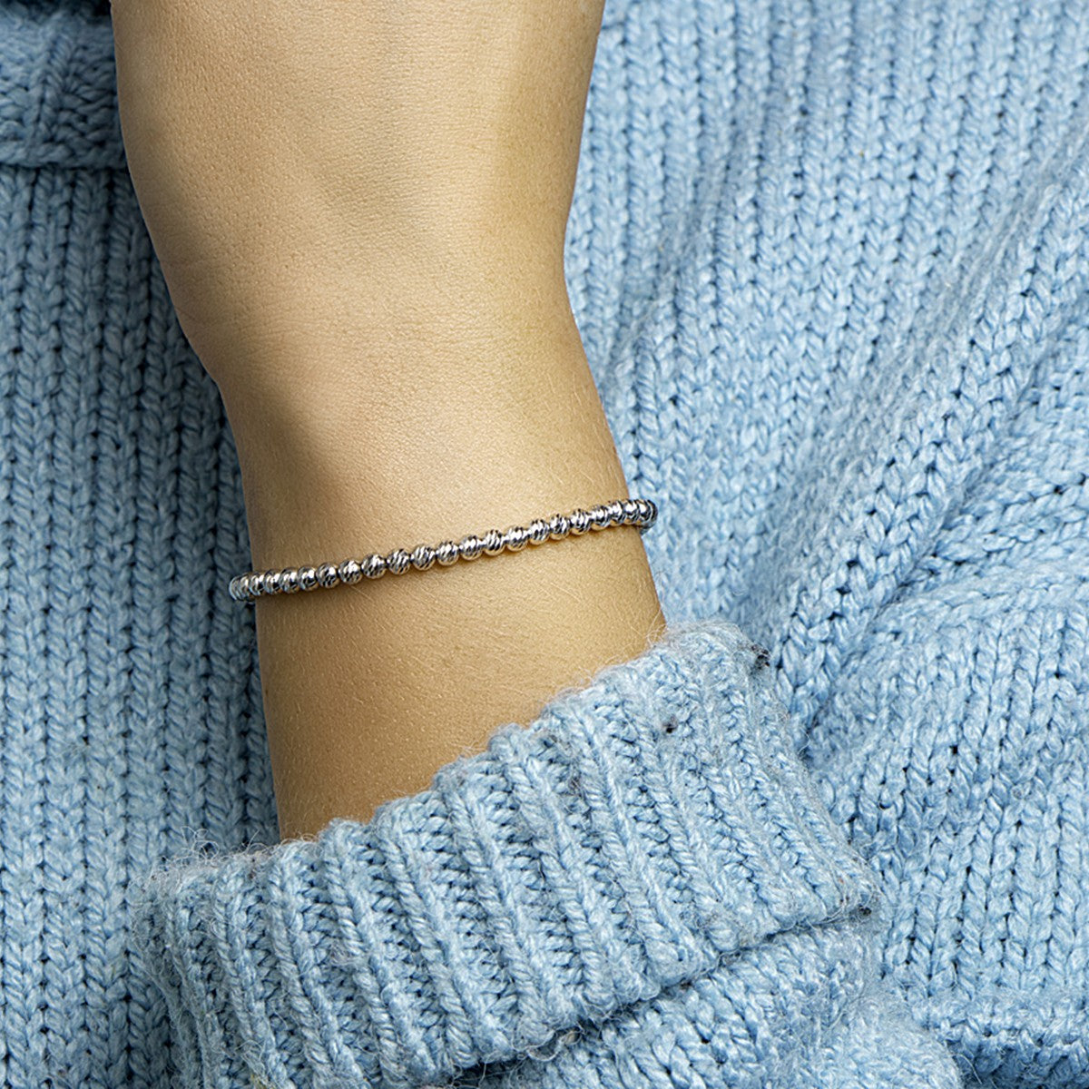 Zilver Gerhodineerd Armband Bolletjes Gediamanteerd 4,0 Mm 16 + 3 Cm 1332247 - PansiteNederland.nl