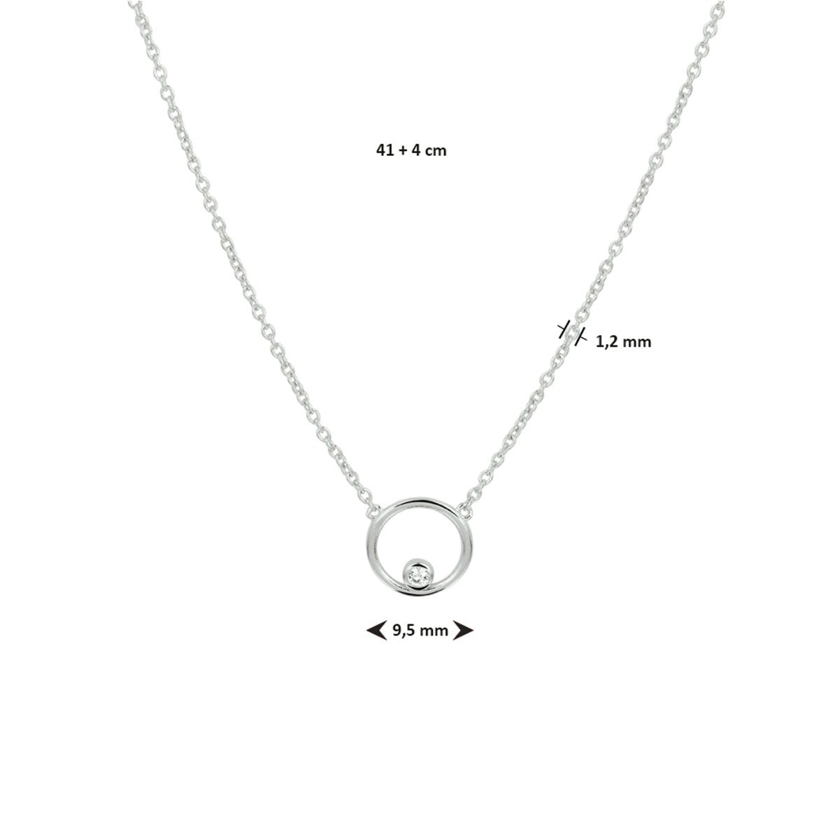zilver gerhodineerd collier rondje zirkonia 41 + 4 cm 1332307 - PansiteNederland.nl