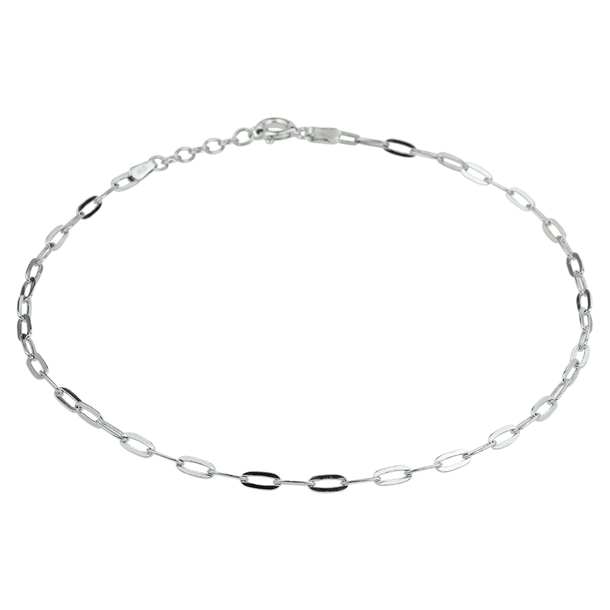 Enkelbandje paperclip platte buis 2,4 mm zilver gerhodineerd