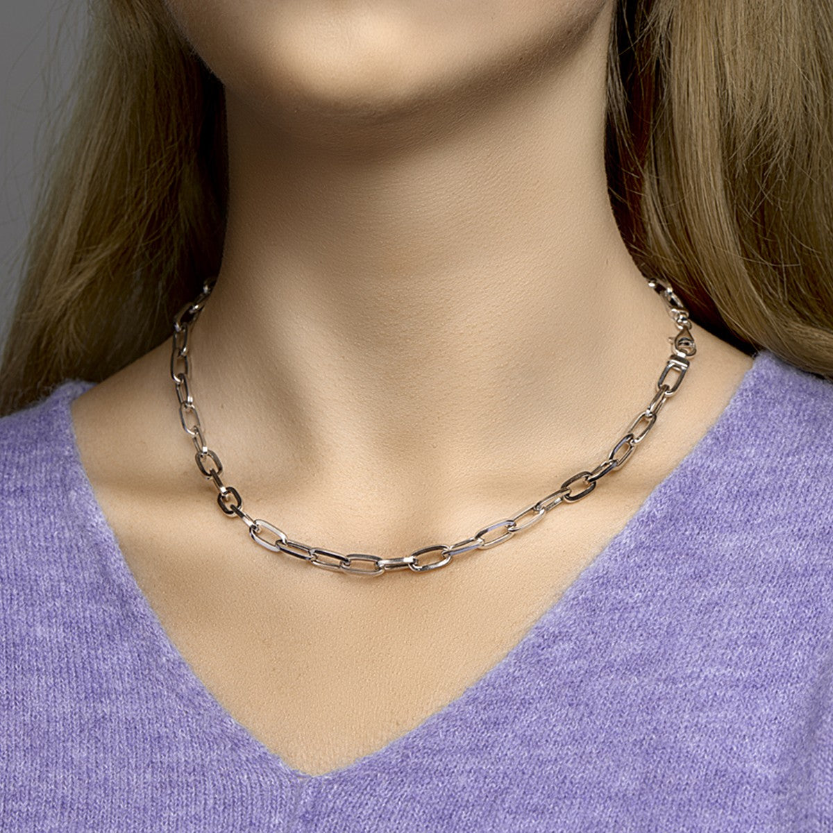 zilver gerhodineerd collier paperclip vierkante buis 6,5 mm 45 cm 1332401 - PansiteNederland.nl