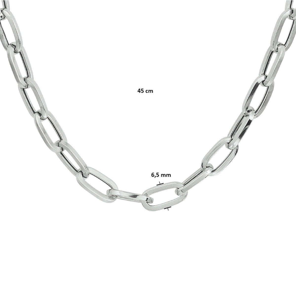 zilver gerhodineerd collier paperclip vierkante buis 6,5 mm 45 cm 1332401 - PansiteNederland.nl