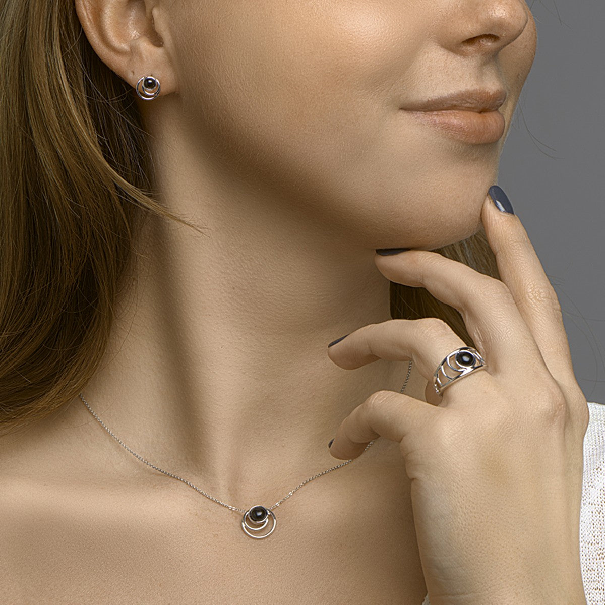 Zilver Gerhodineerd Oorknoppen Onyx 1332520 - PansiteNederland.nl