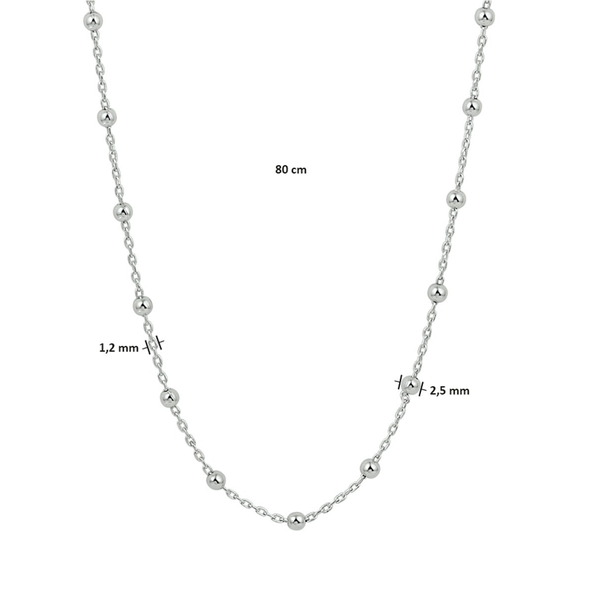 zilver gerhodineerd collier bolletjes 2,5 mm 80 cm 1332602 - PansiteNederland.nl