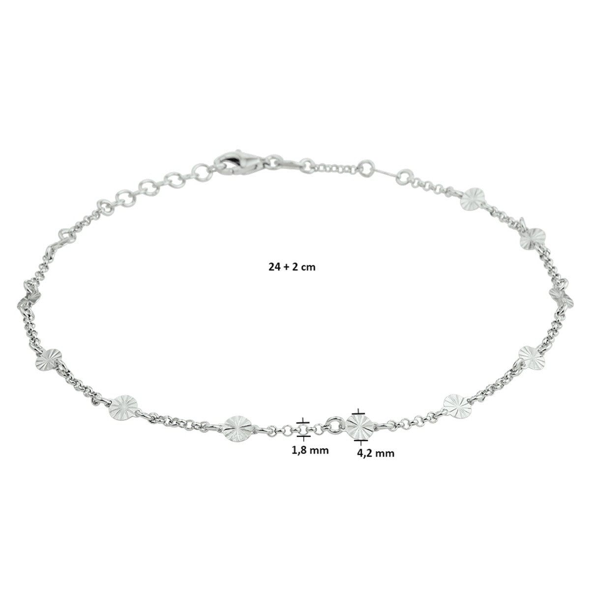 Zilver gerhodineerd enkelbandje 4,2 mm 24 + 2 cm 1332608 - PansiteNederland.nl