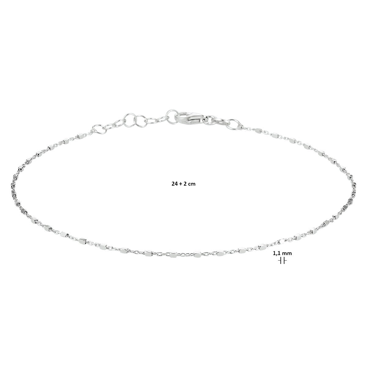 Zilveren enkelbandje blokjes 1,1 mm 24 + 2 cm 1332706 - PansiteNederland.nl