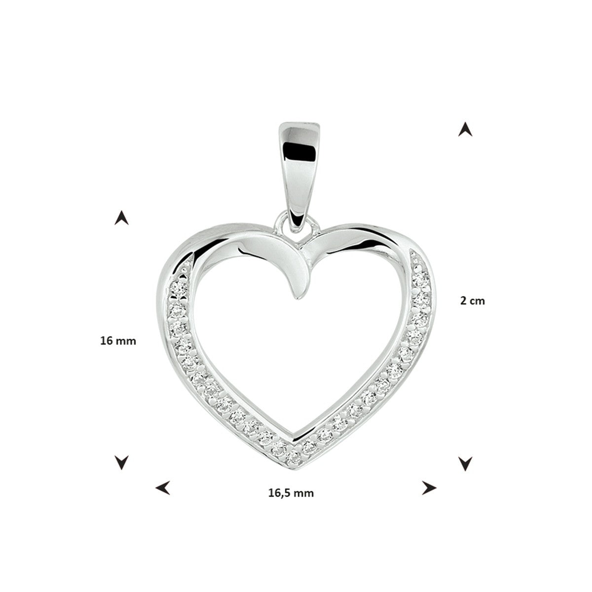 zilver gerhodineerd hanger hart zirkonia 1332746 - PansiteNederland.nl