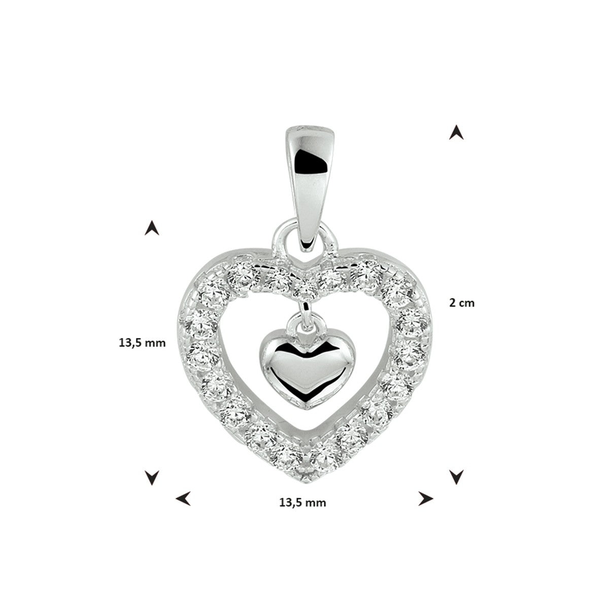 zilver gerhodineerd hanger hart zirkonia 1332748 - PansiteNederland.nl