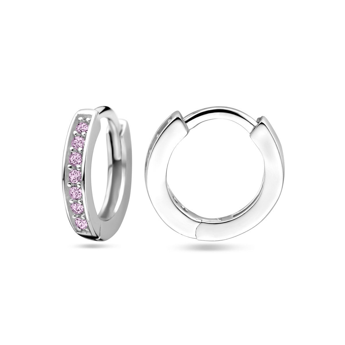 Oorbellen roze zirkonia 9 mm zilver