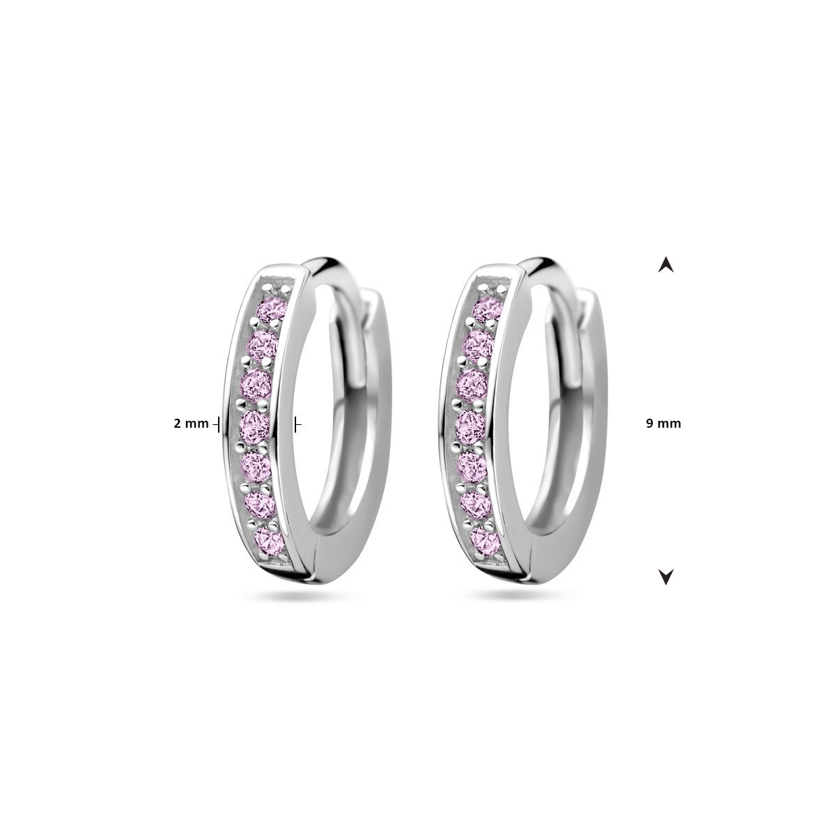 Oorbellen roze zirkonia 9 mm zilver