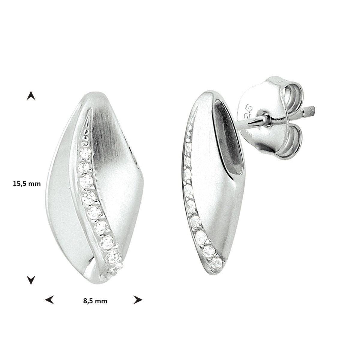 Zilver Gerhodineerd Oorknoppen Zirkonia Poli/Mat 1332830 - PansiteNederland.nl