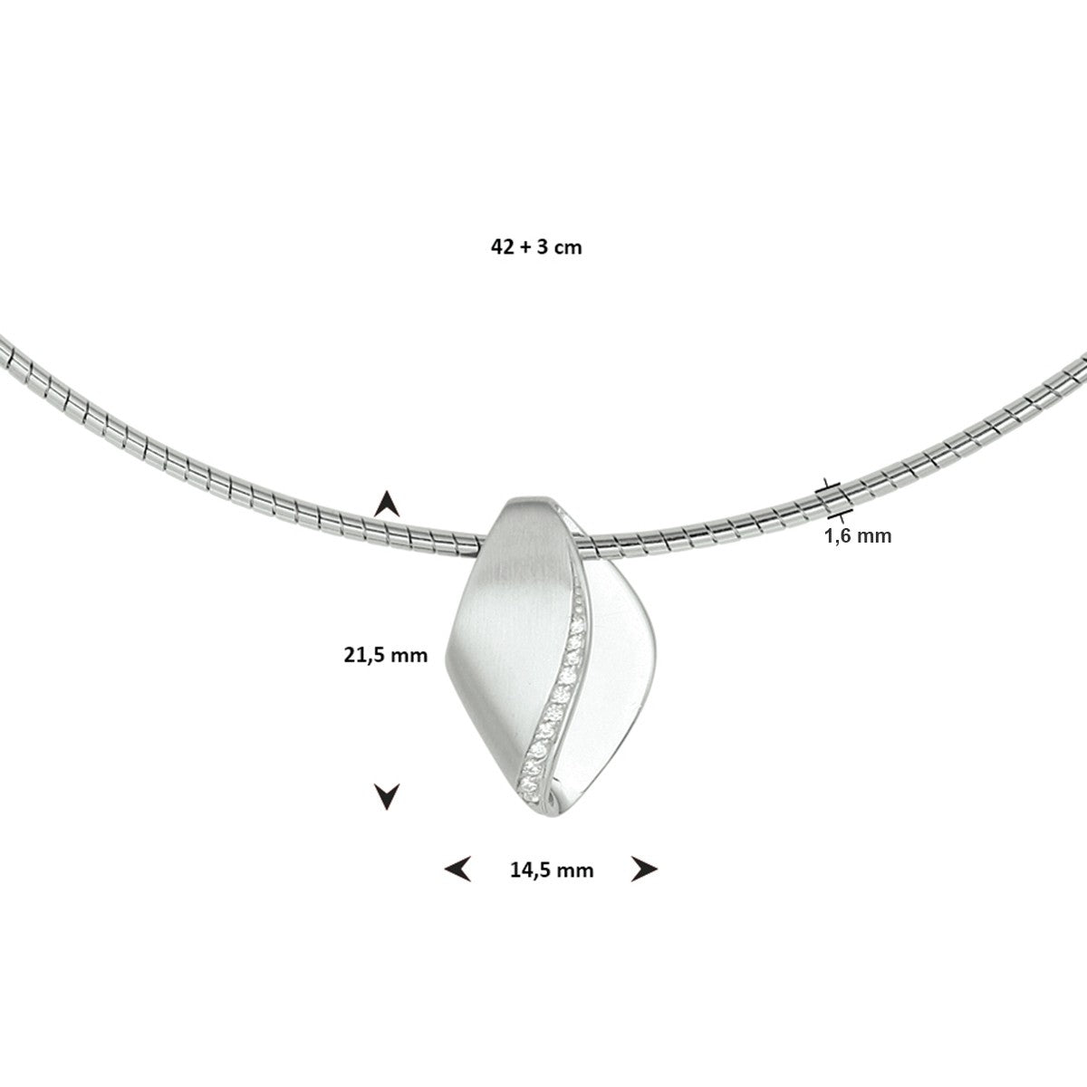 zilver gerhodineerd collier zirkonia poli/mat 42 + 3 cm 1332832 - PansiteNederland.nl
