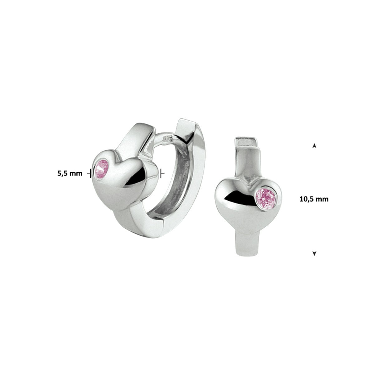 Zilver Gerhodineerd Klapoorringen Hart Roze Zirkonia 1332879 - PansiteNederland.nl