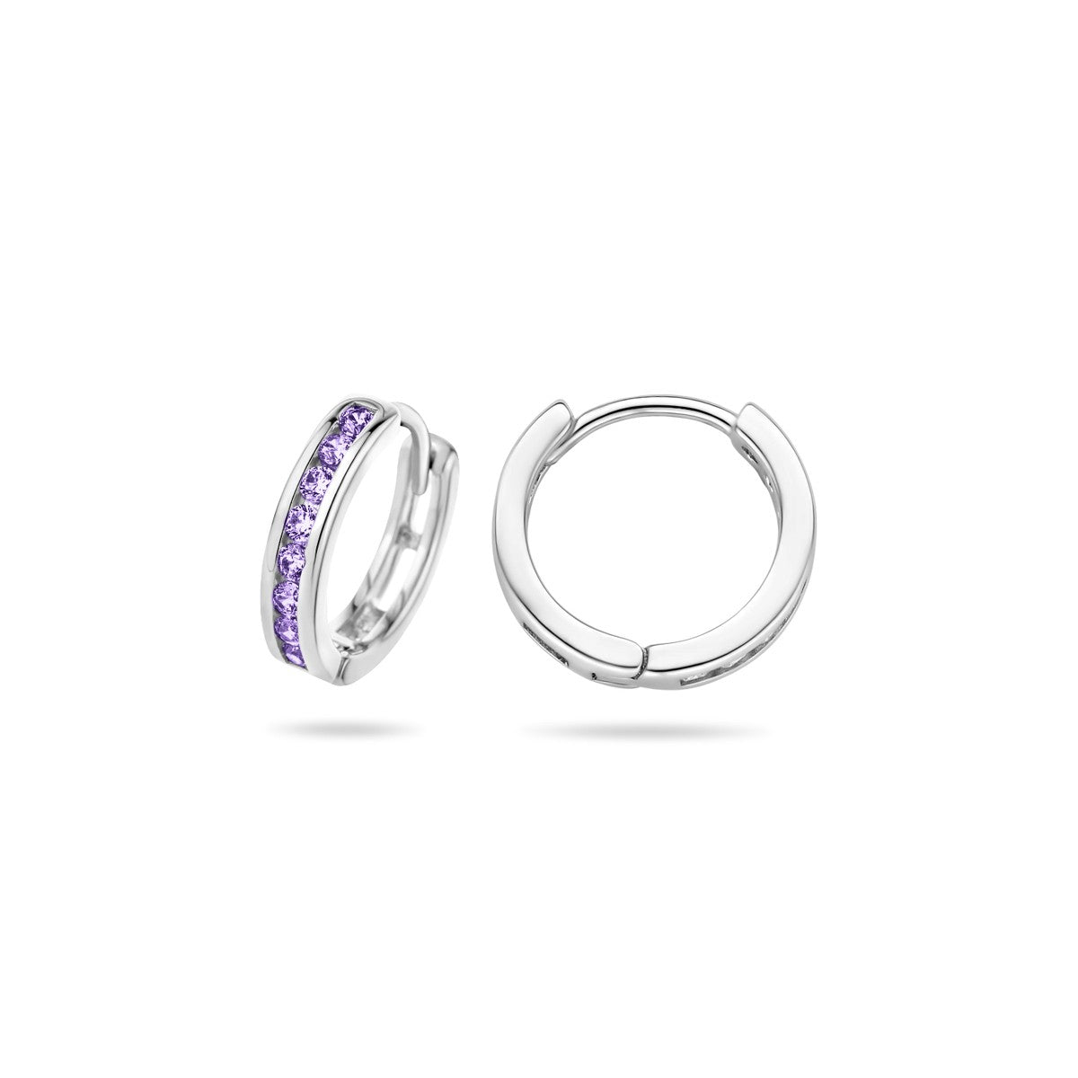 Oorbellen paars zirkonia 12,5 mm zilver
