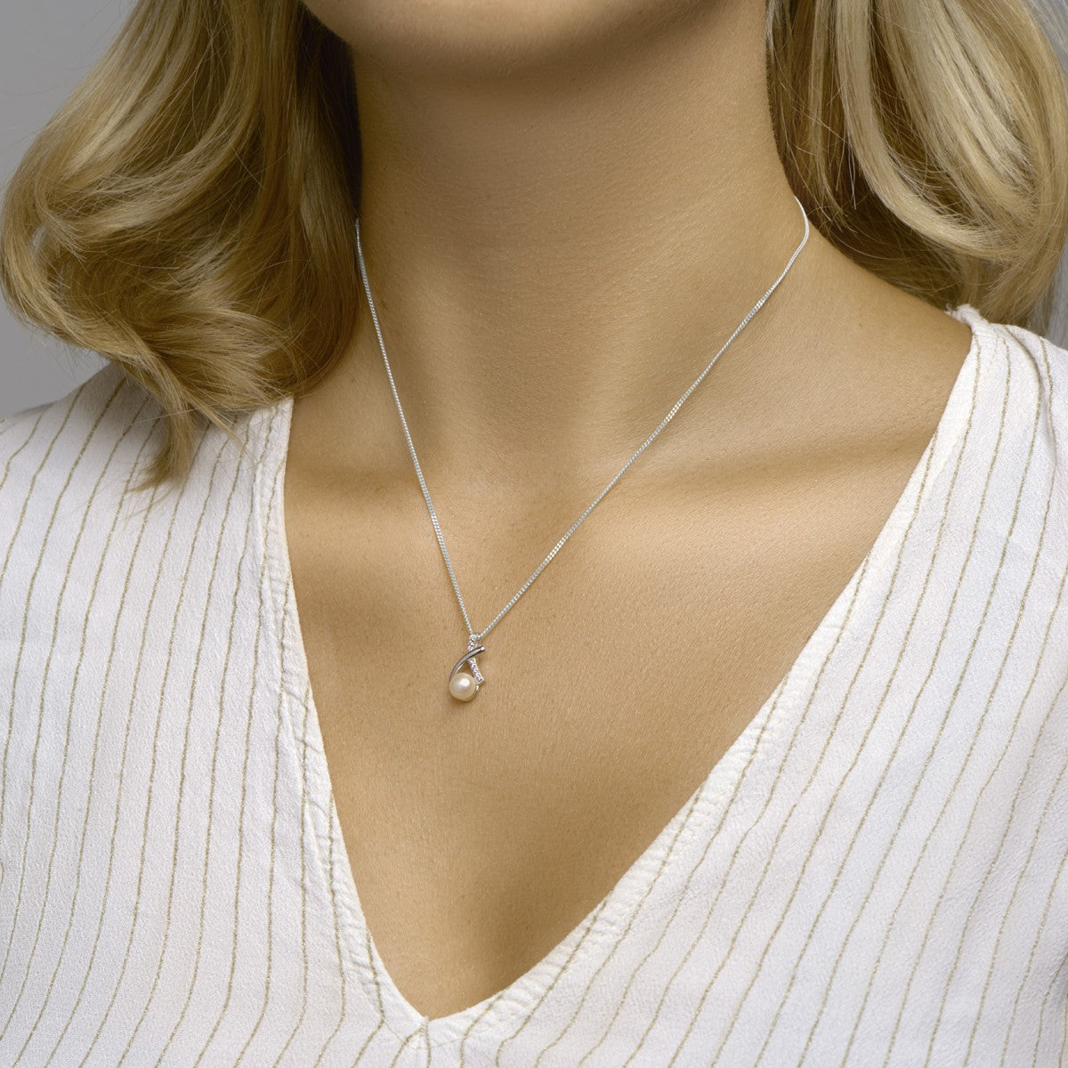 zilver gerhodineerd hanger parel en zirkonia 1333081 - PansiteNederland.nl