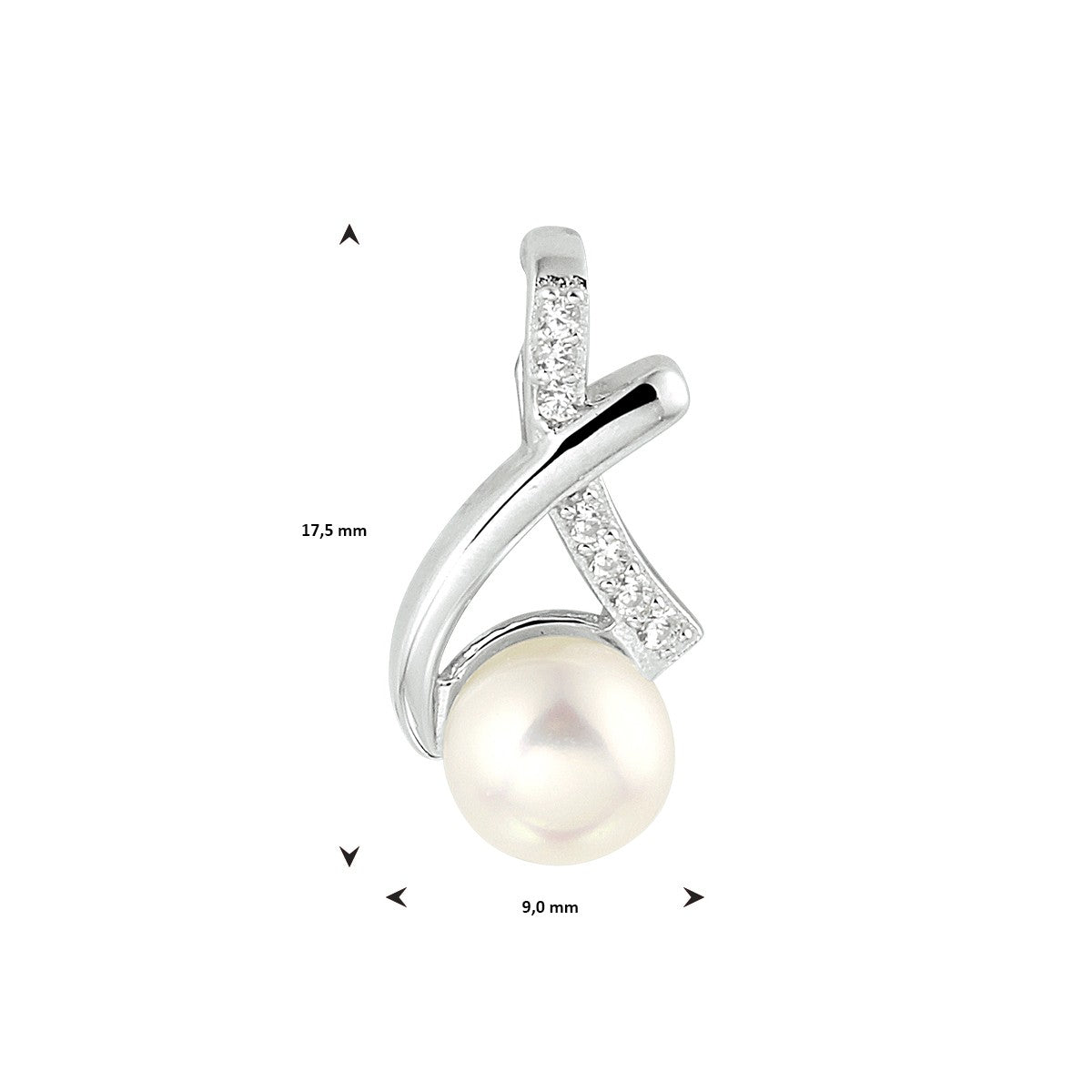 zilver gerhodineerd hanger parel en zirkonia 1333081 - PansiteNederland.nl