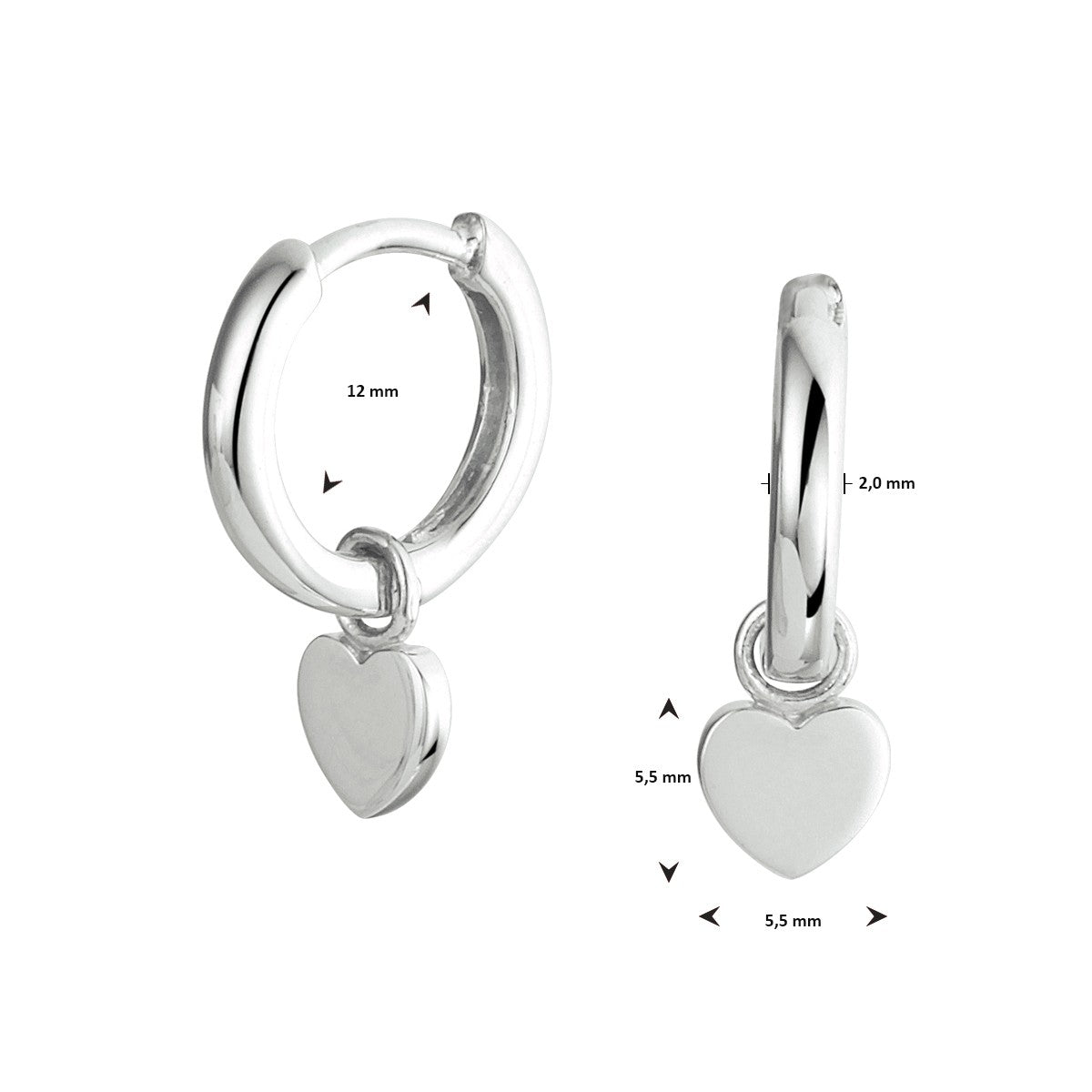 Zilver Gerhodineerd Oorringen Hart 1333084 - PansiteNederland.nl