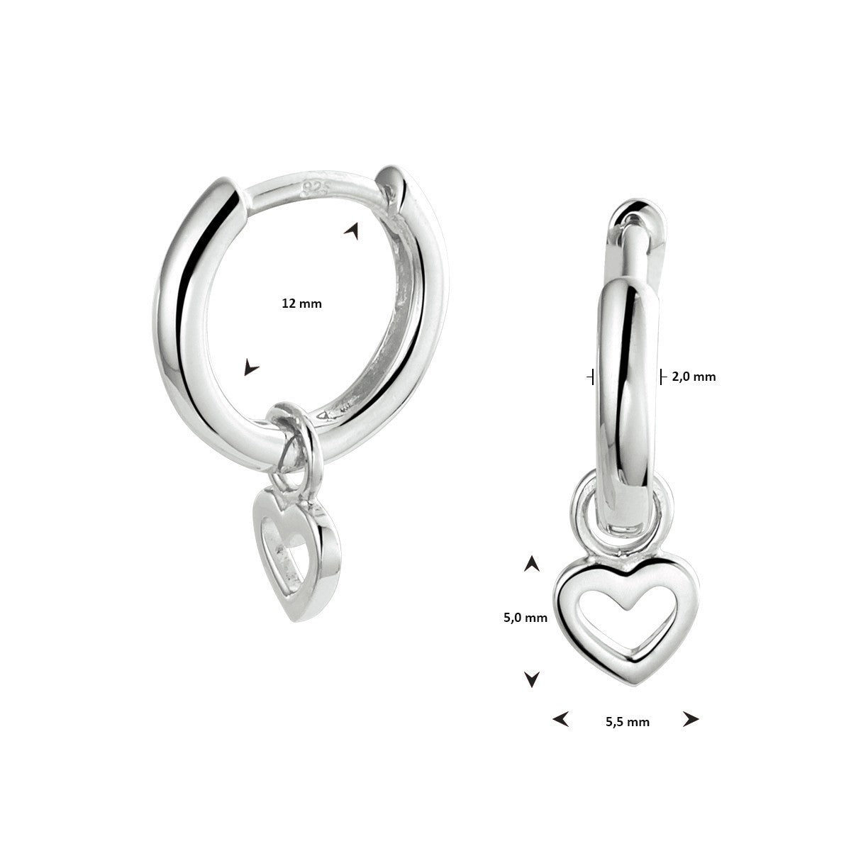 Zilver Gerhodineerd Oorringen Hart 1333085 - PansiteNederland.nl