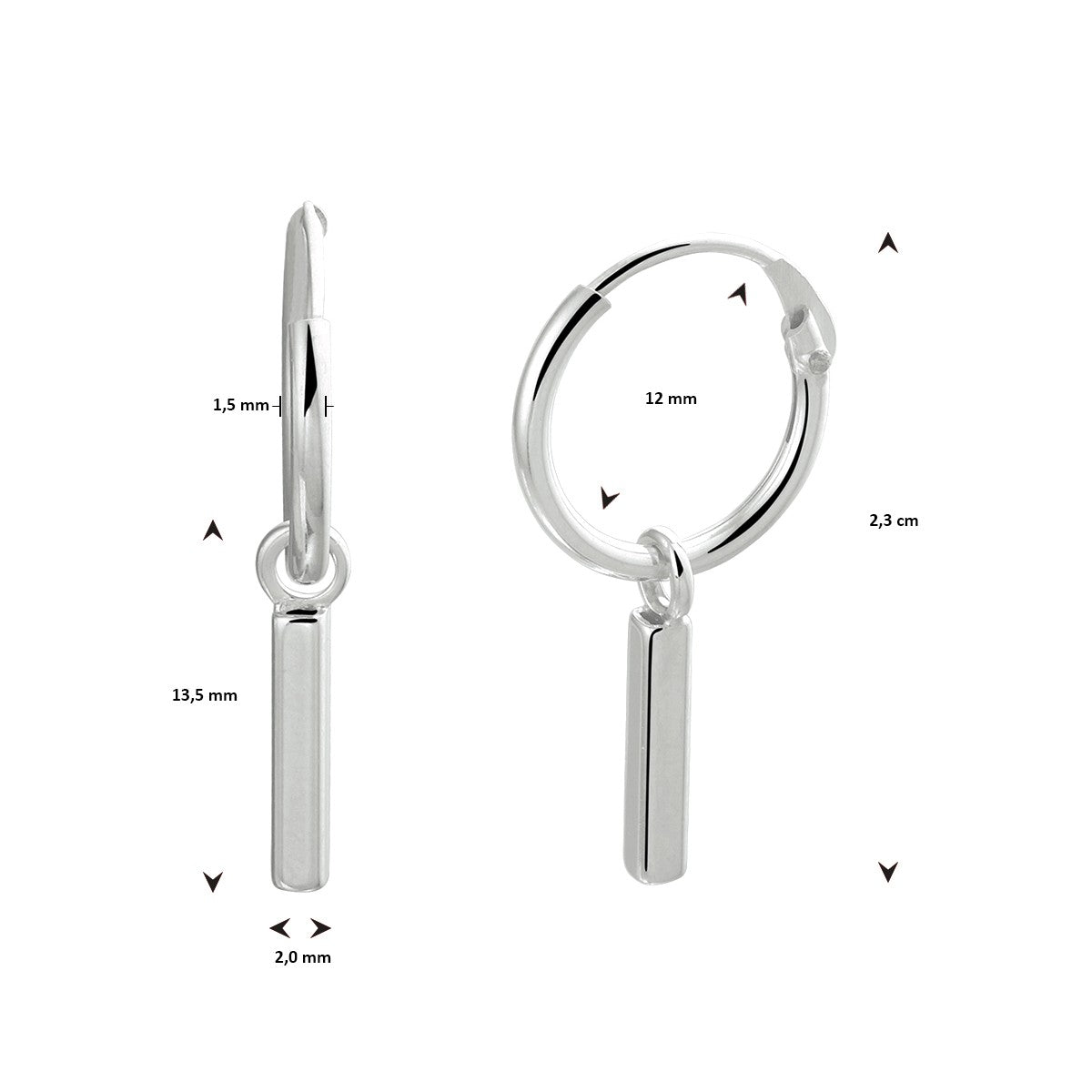 Zilver Gerhodineerd Oorringen Balkje 1333130 - PansiteNederland.nl
