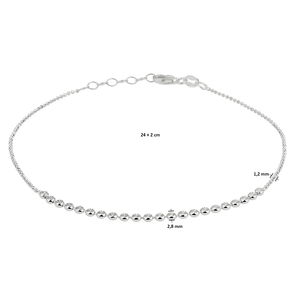 Enkelbandje gediamanteerd 1,2 mm 24 + 2 cm - PSN1333302
