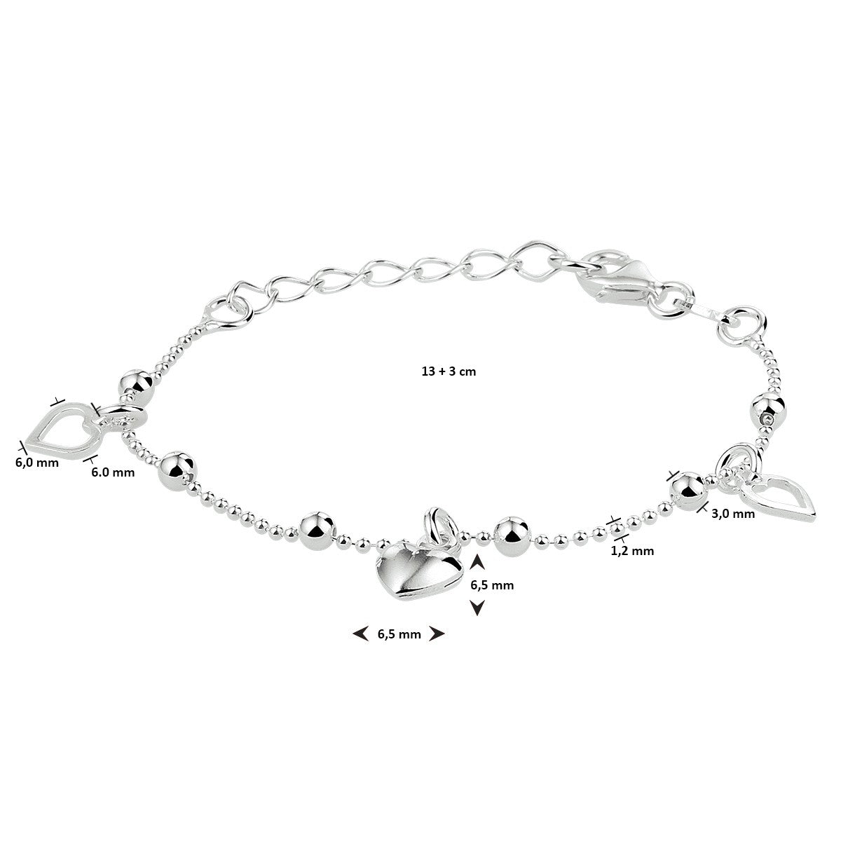 Zilver Gerhodineerd Armband Hart 13 + 3 Cm 1333307 - PansiteNederland.nl