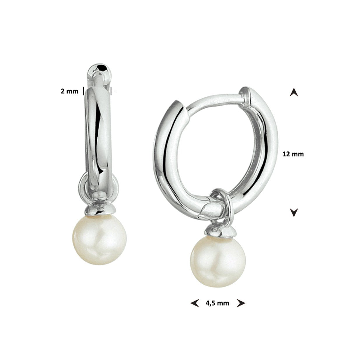 Zilver Gerhodineerd Klapoorringen Parel 1333342 - PansiteNederland.nl