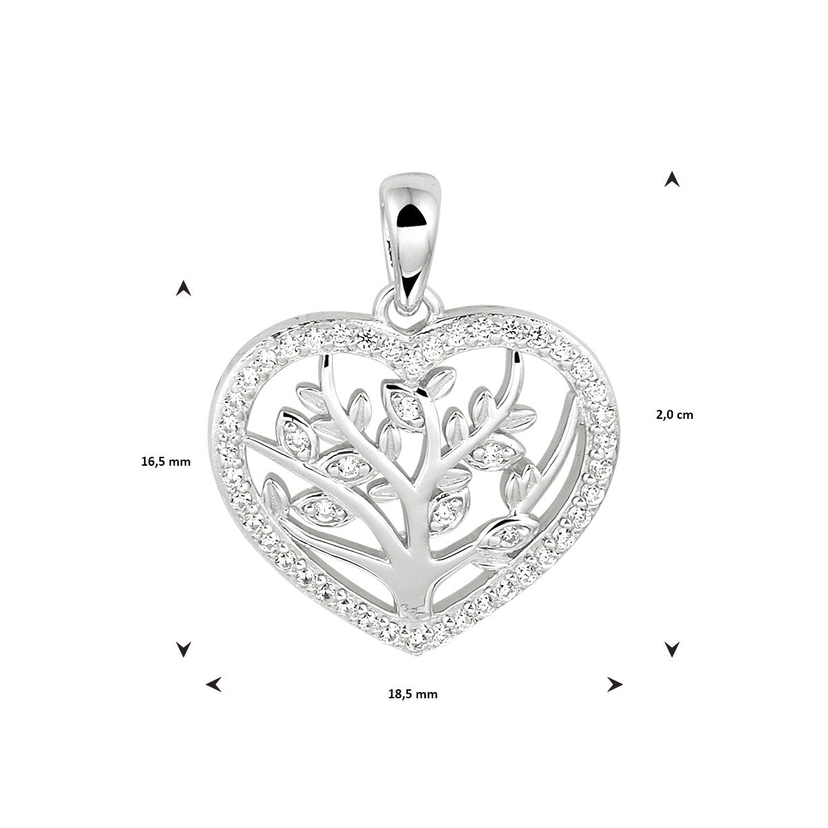zilver gerhodineerd hanger hart levensboom 1333432 - PansiteNederland.nl