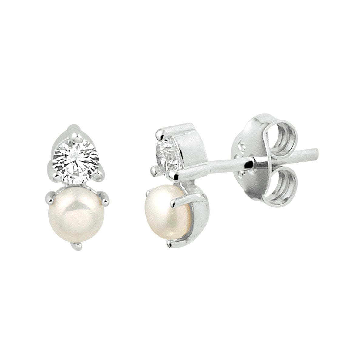 Zilver Gerhodineerd Oorknoppen Parel En Zirkonia 1333476 - PansiteNederland.nl