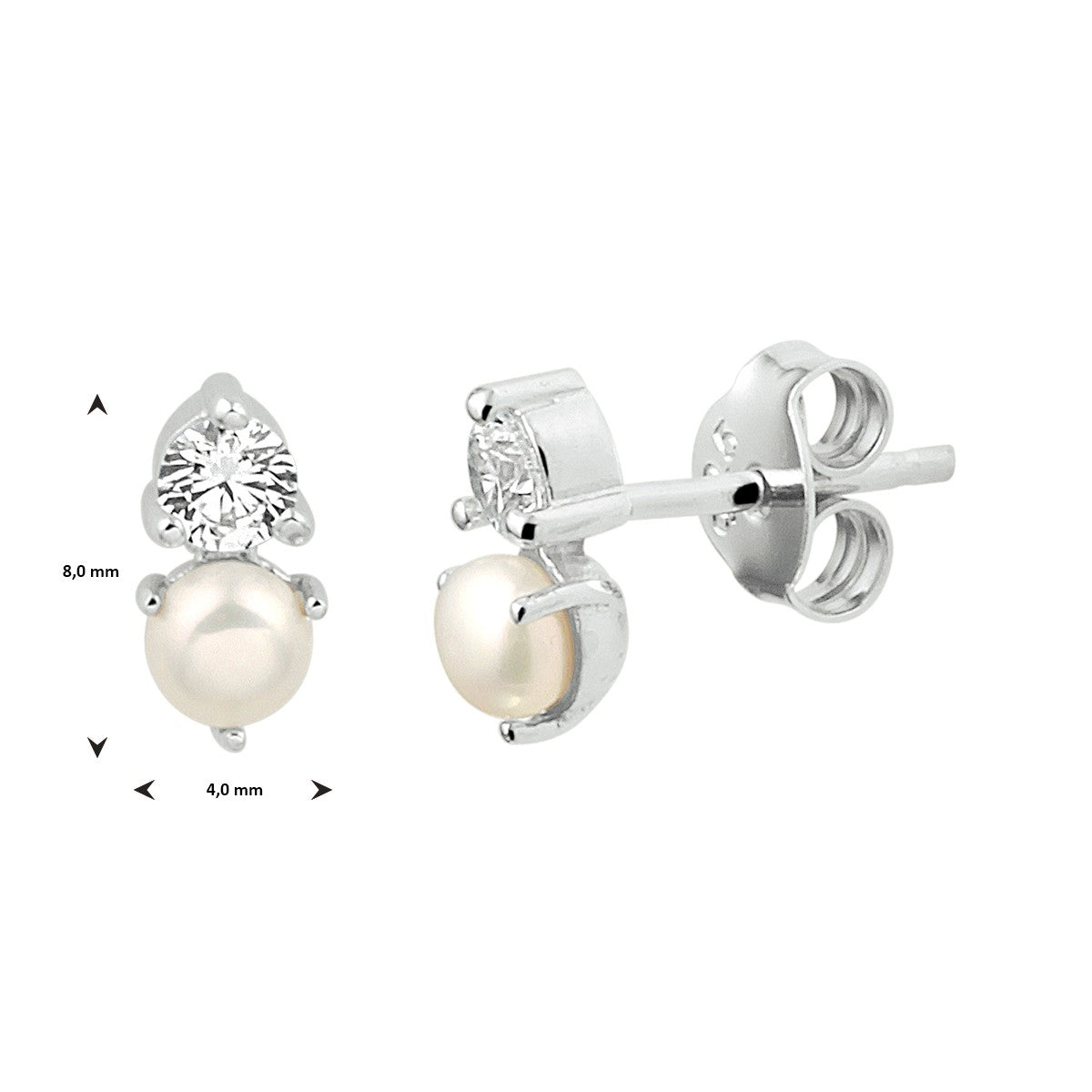 Zilver Gerhodineerd Oorknoppen Parel En Zirkonia 1333476 - PansiteNederland.nl