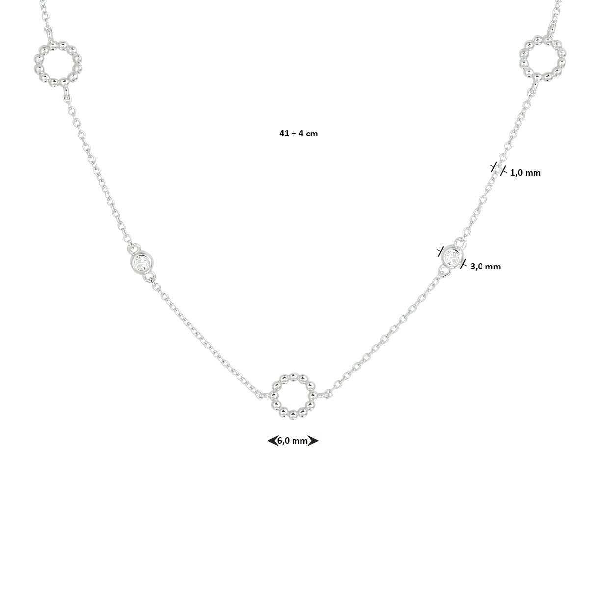 zilver gerhodineerd collier zirkonia 41 + 4 cm 1333531 - PansiteNederland.nl