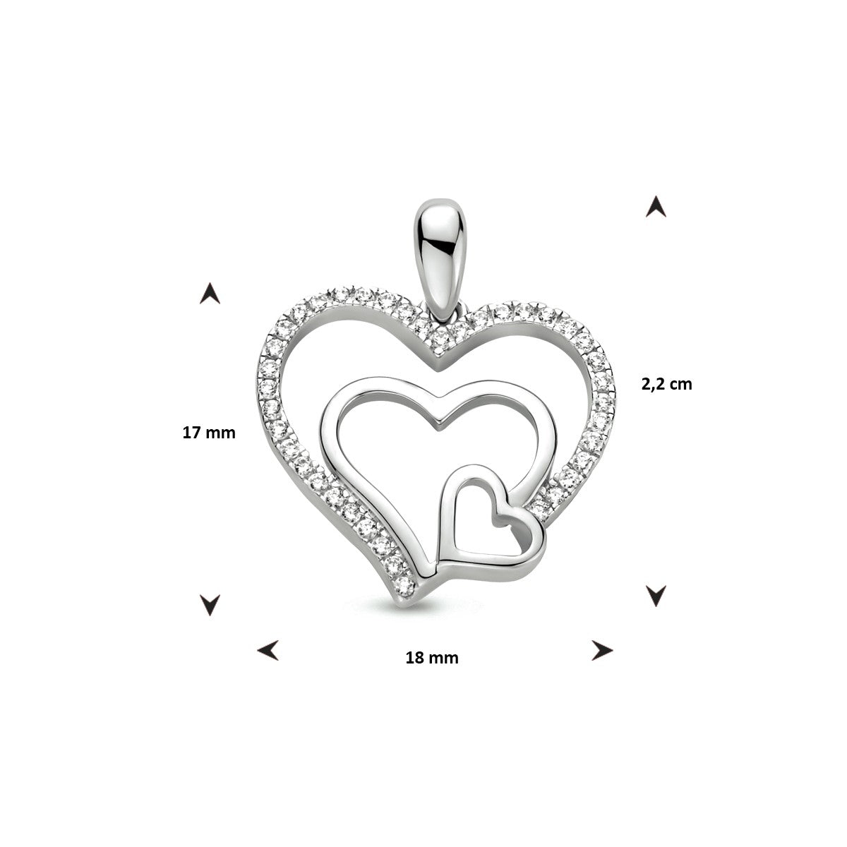 zilver gerhodineerd hanger hart zirkonia 1333887 - PansiteNederland.nl