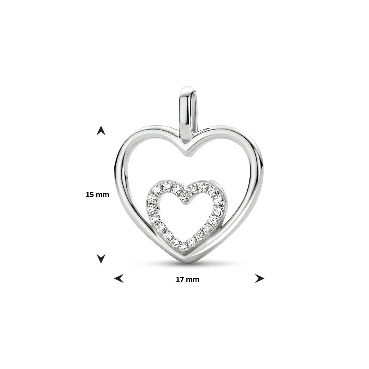 zilver gerhodineerd hanger hart zirkonia 1333967 - PansiteNederland.nl