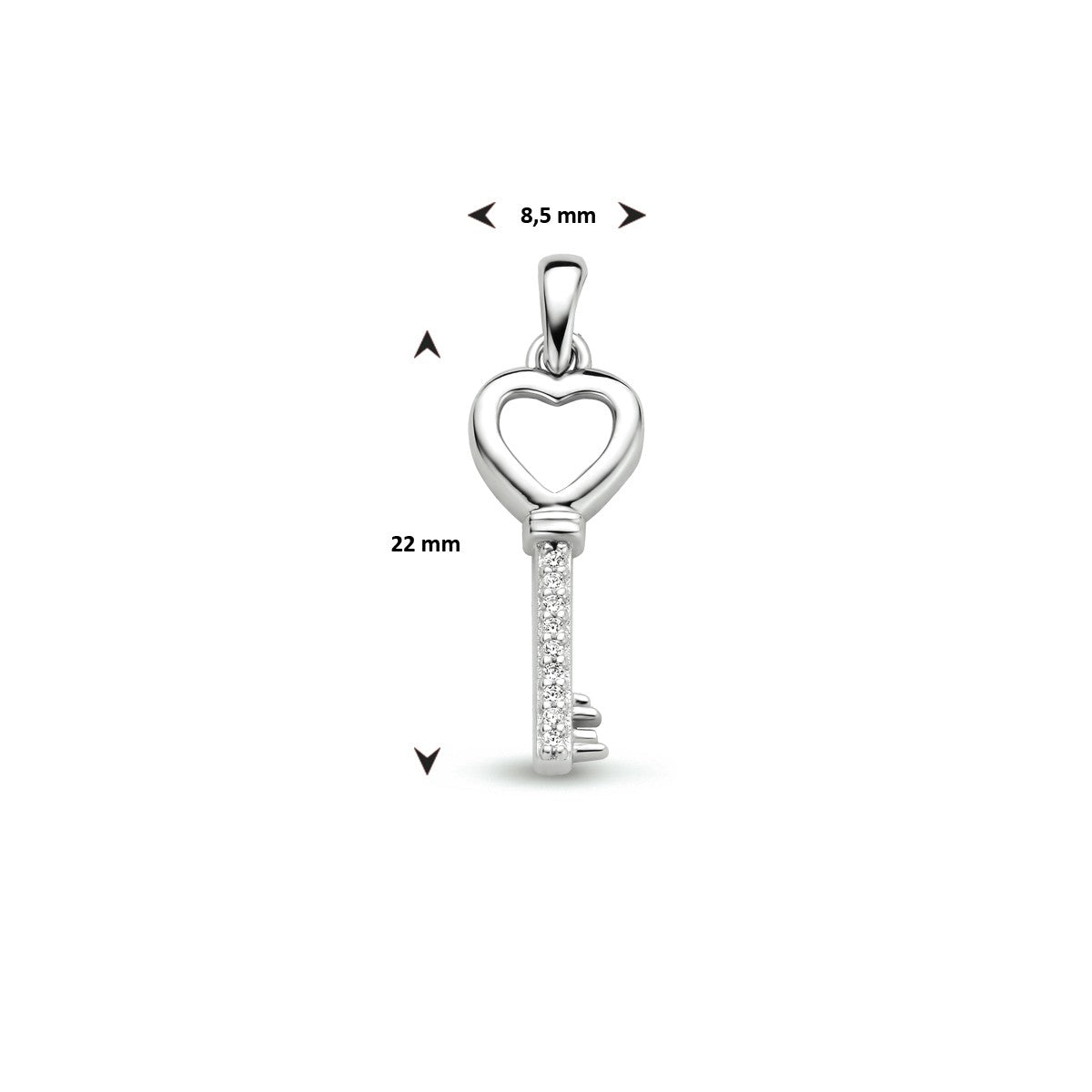 zilver gerhodineerd hanger sleutel zirkonia 1333975 - PansiteNederland.nl