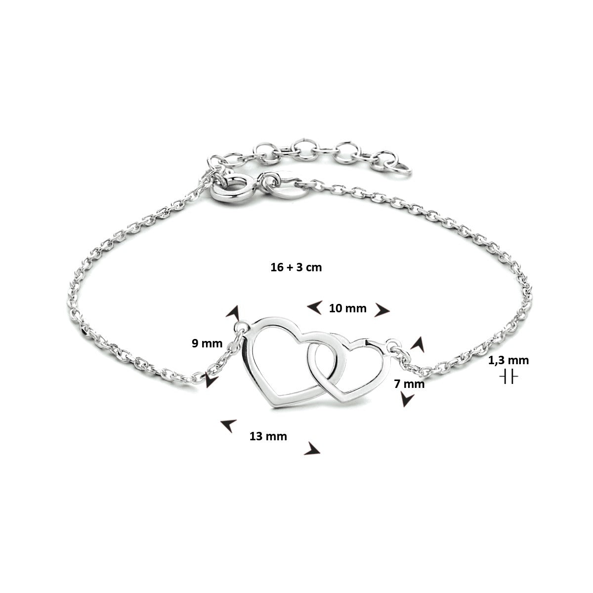 Zilver Gerhodineerd Armband Hartjes 16 + 3 Cm 1333997 - PansiteNederland.nl