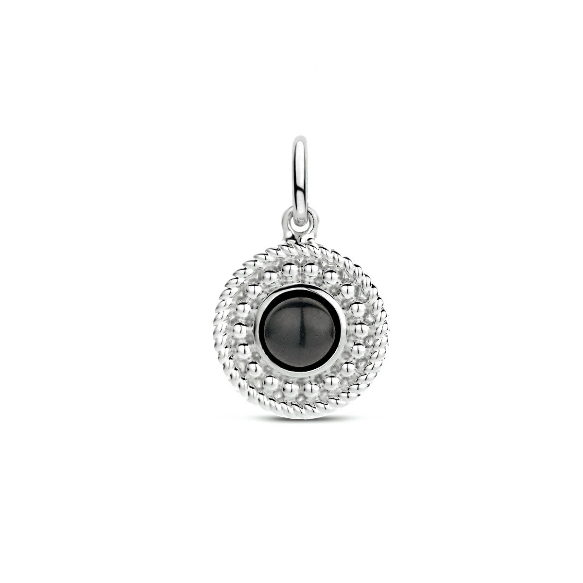 zilver gerhodineerd hanger rond onyx 1334107 - PansiteNederland.nl
