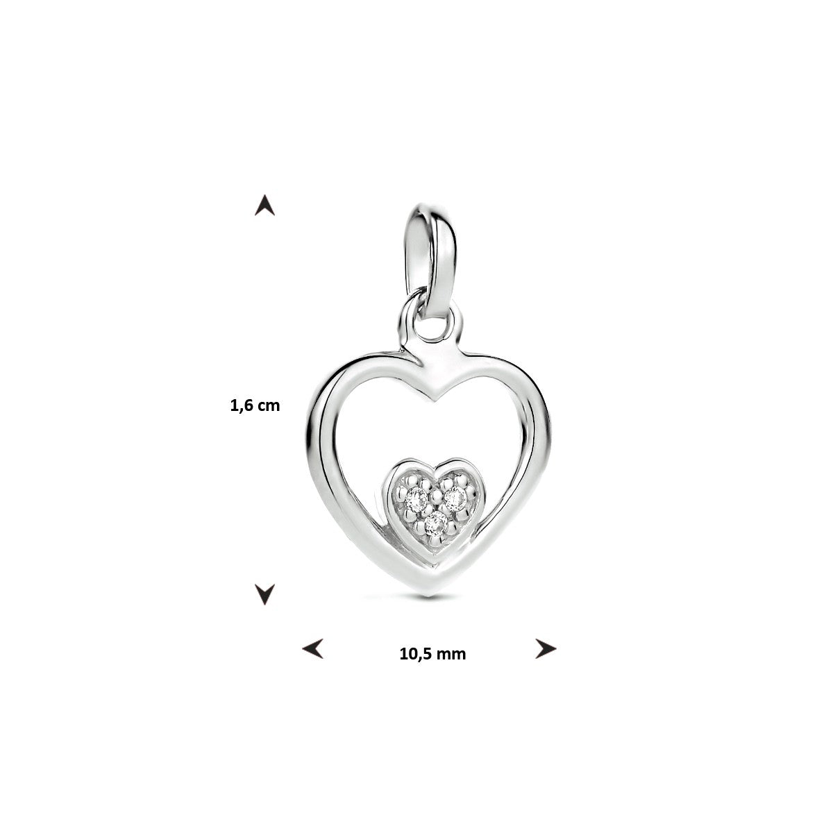 zilver gerhodineerd hanger hart zirkonia 1334113 - PansiteNederland.nl