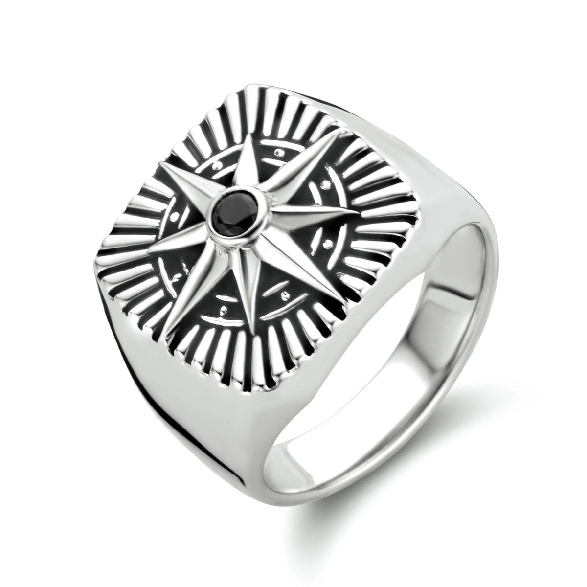 Gerhodineerd Zilver Zegelring Ster Met Zirkonia 1334286 - PansiteNederland.nl