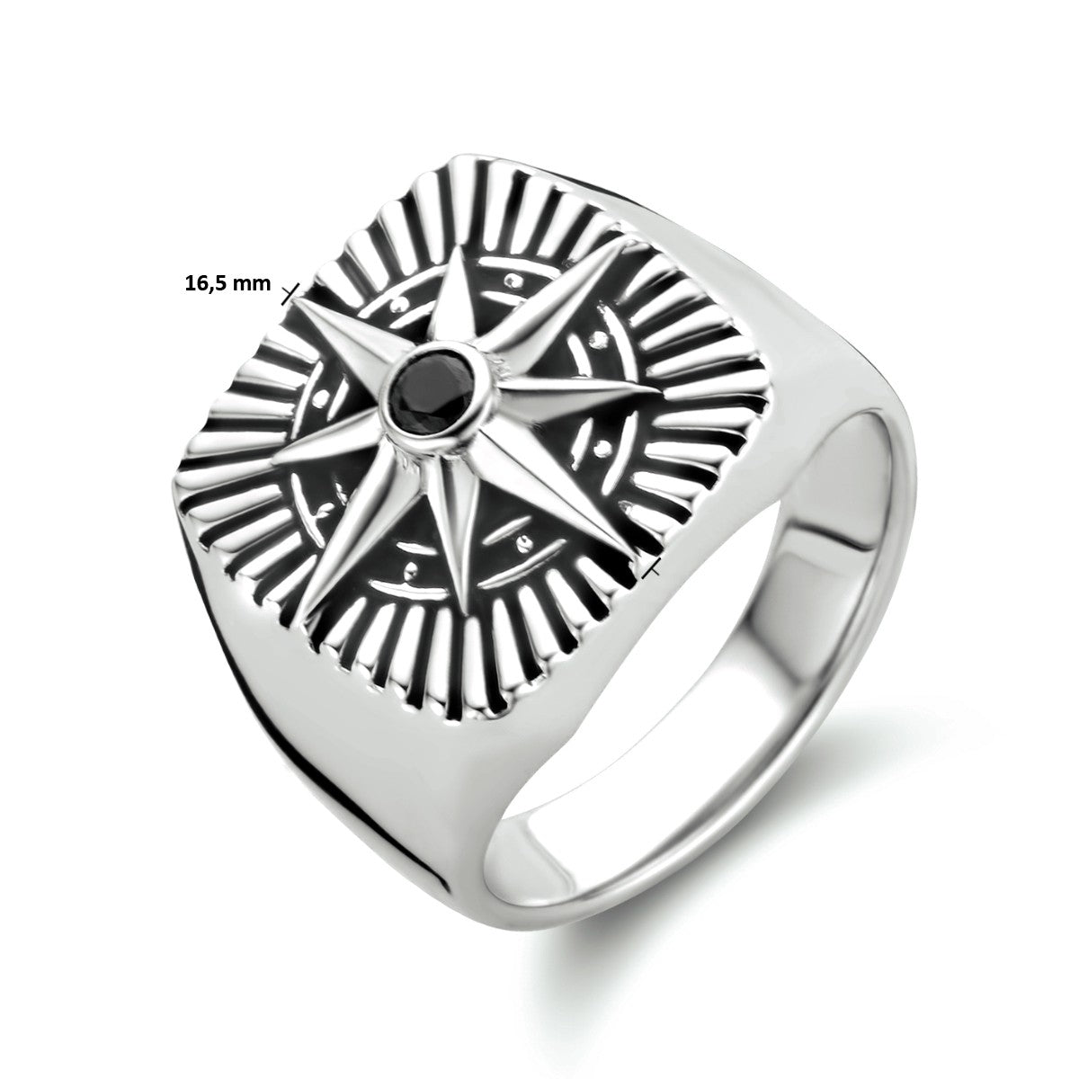 Gerhodineerd Zilver Zegelring Ster Met Zirkonia 1334286 - PansiteNederland.nl