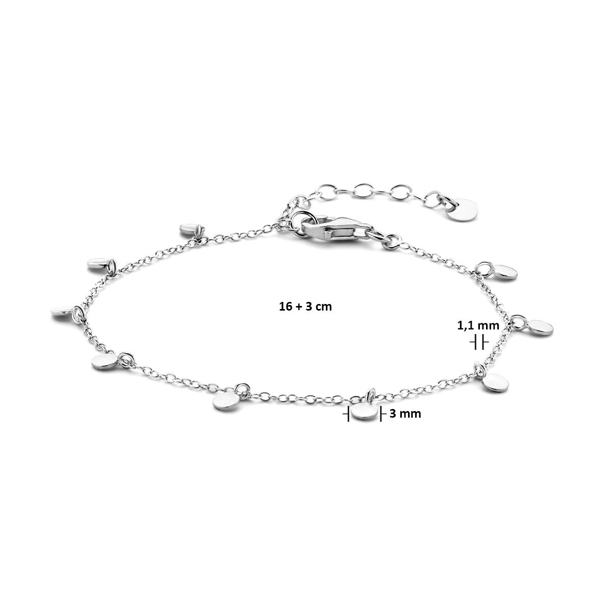 Zilver Gerhodineerd Armband Rondjes 16 + 3 Cm 1334309 - PansiteNederland.nl