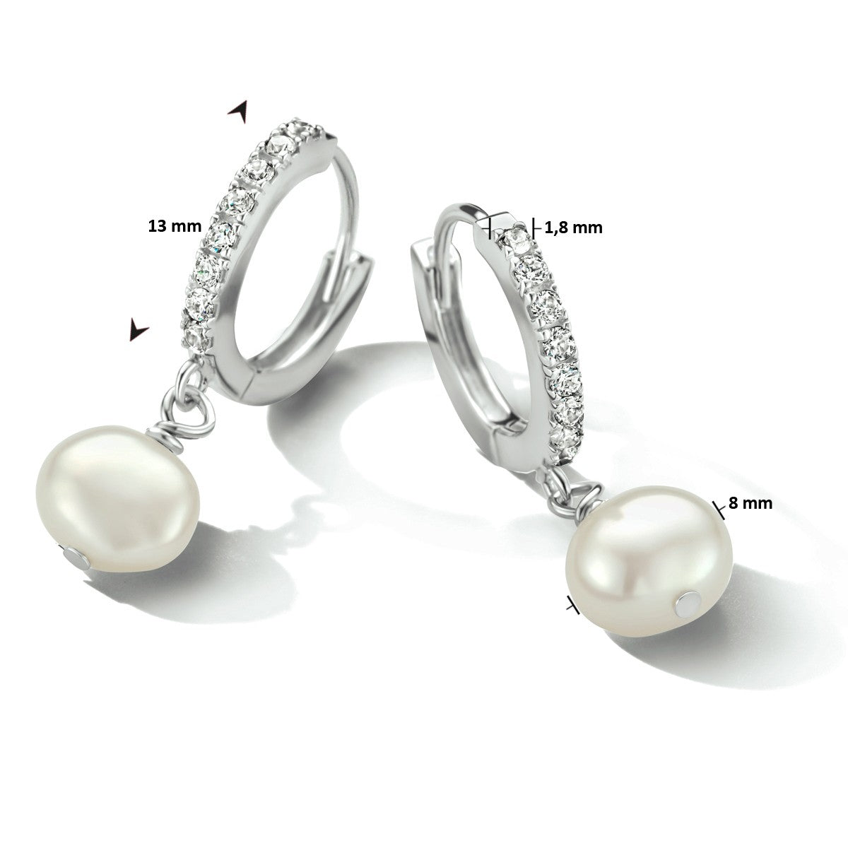 Zilver Gerhodineerd Klapoorringen Parel En Zirkonia 1334431 - PansiteNederland.nl