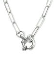 zilver gerhodineerd collier paperclip platte buis 3,8 mm 42 cm met groot springslot 1334620