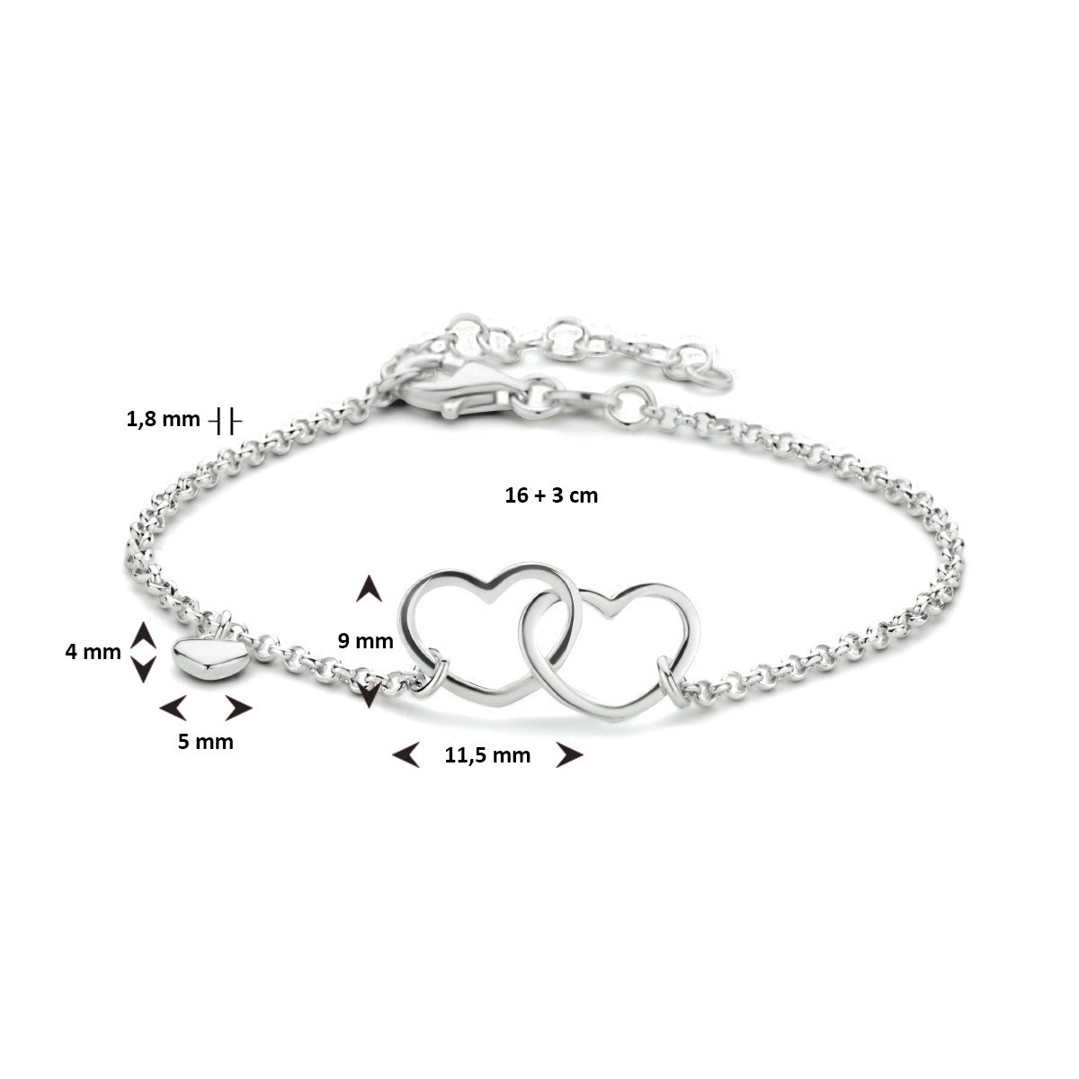 Zilver Gerhodineerd Armband Hartjes 16 + 3 Cm 1334748 - PansiteNederland.nl