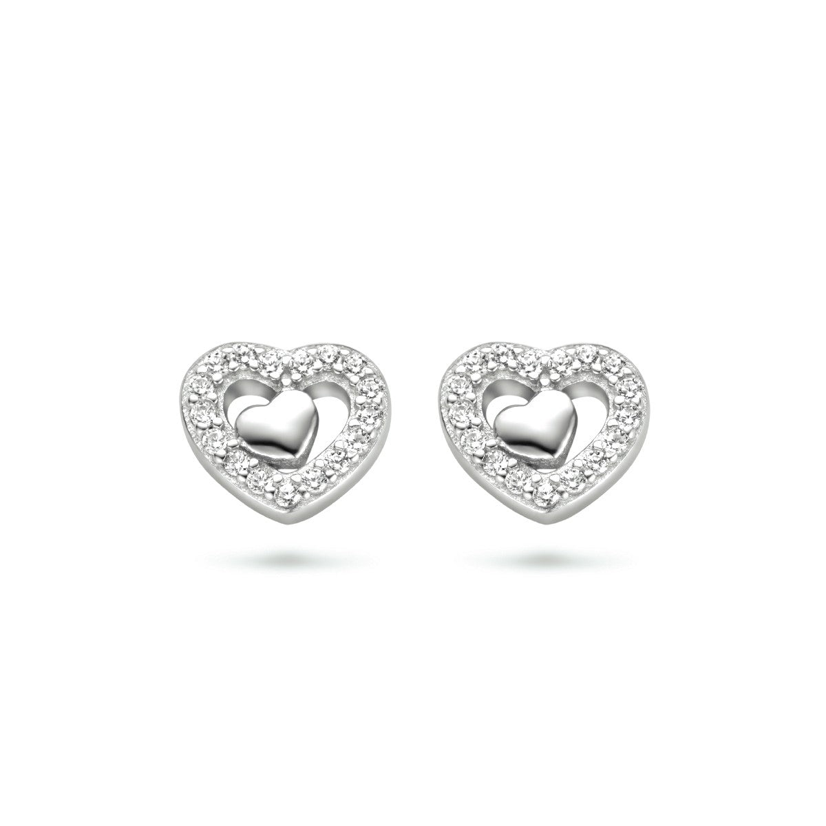 Zilver Gerhodineerd Oorknoppen Hartjes Zirkonia 1334776 - PansiteNederland.nl