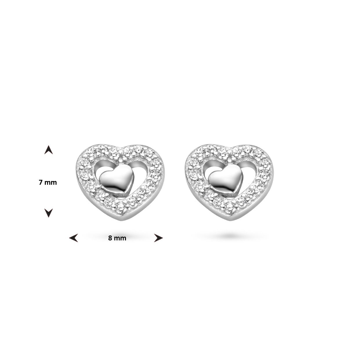 Zilver Gerhodineerd Oorknoppen Hartjes Zirkonia 1334776 - PansiteNederland.nl