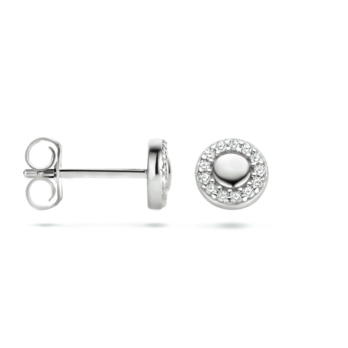 Zilver Gerhodineerd Oorknoppen Rondje Zirkonia 1334793 - PansiteNederland.nl